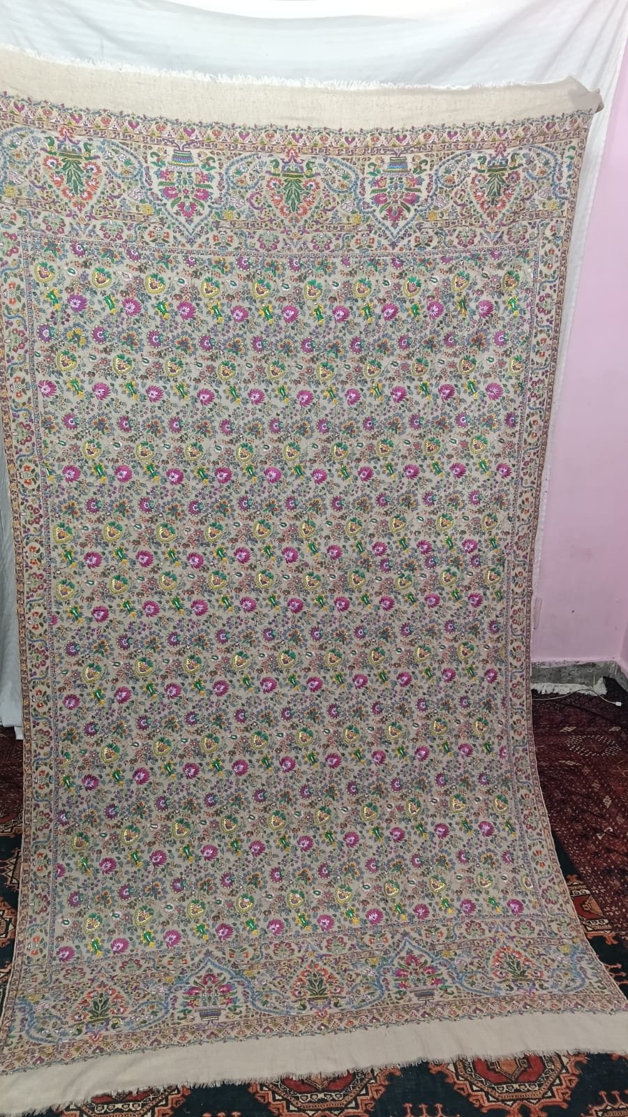 Pashmina jamawar shawl needle work najibabadi paper mashi