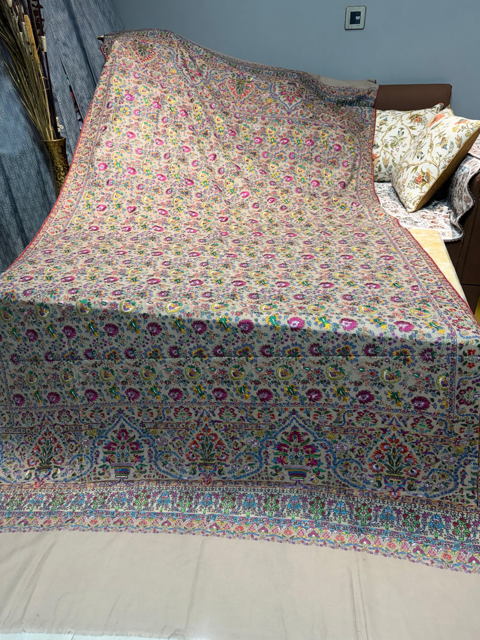 Pashmina Resham needle work unique shawl 