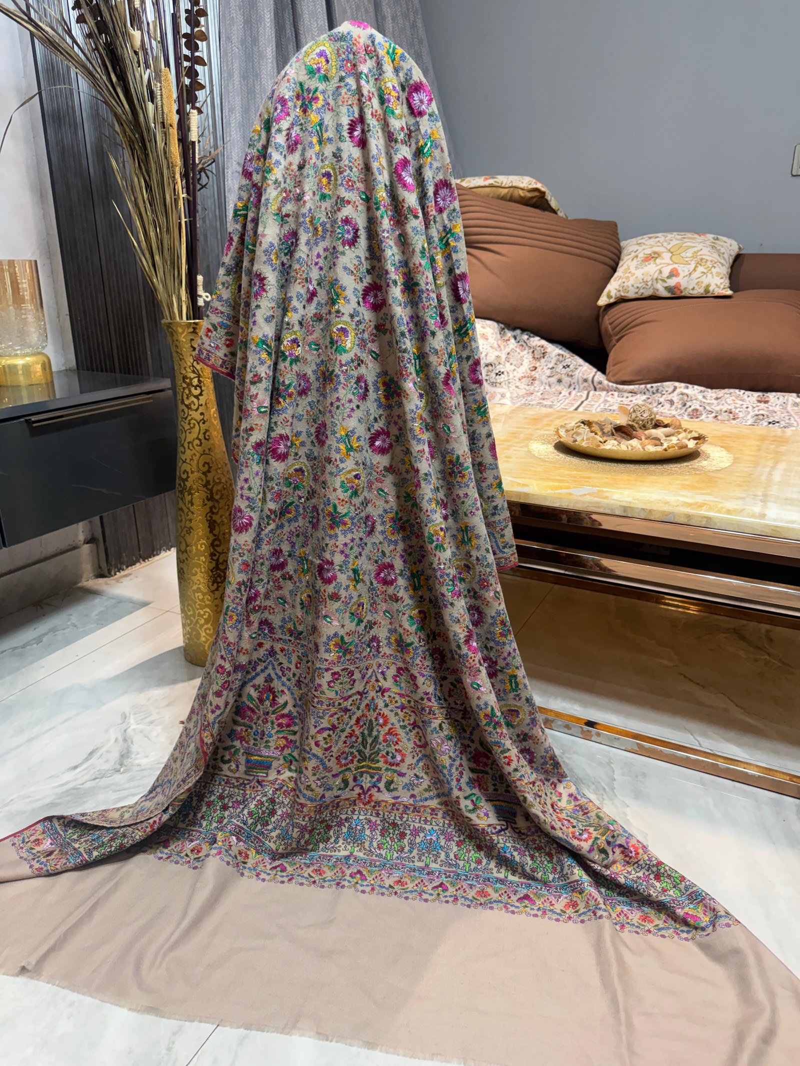 Pashmina Resham needle work unique shawl 